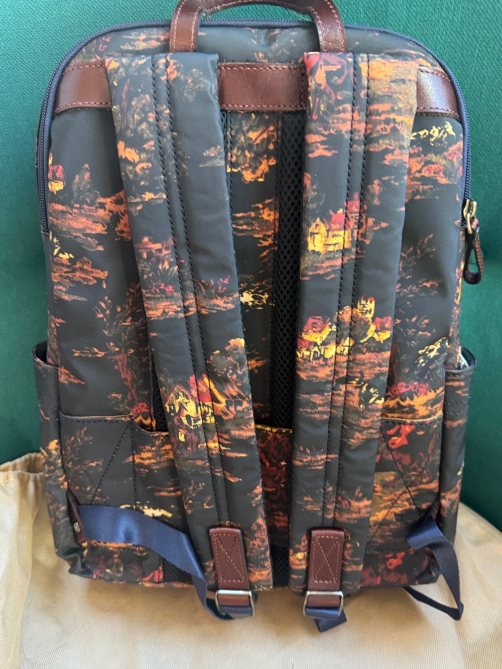 Patricia Nash Karina Countyside Print Patina Backpack w/ Tan Leather Trim NWT - Picture 3 of 6